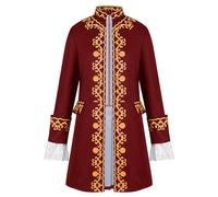 Raenseen Mens 18th Century Victorian Tailcoat Colonial Military Costume Vintage Open Front Jacket Red XXL