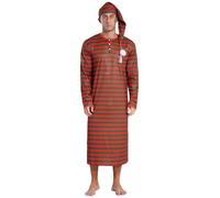 Raenseen Men's 2Pcs Set Soft Striped Loose Sleepwear Long Sleeve Nightshirt with Sleeping Cap Red&Green L