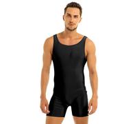 Raenseen Mens Athletic Leotard Scoop Neck Sleeveless Shorts Jumpsuit Gymnasctis Tank Leotard Black XL