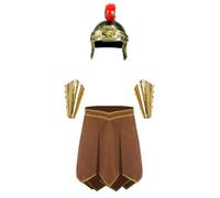 Raenseen Mens Gladiator Warrior Armor Skirt with Crested Helmet Arm Guards Spartan Fancy Dress Up Brown 3XL