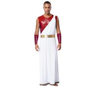 Raenseen Men's Roman Senator Costume Ancient Greek Cosplay Outfits Sleeveless Tunic Robe Dress Burgundy L