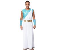 Raenseen Men's Roman Senator Costume Ancient Greek Cosplay Outfits Sleeveless Tunic Robe Dress Light Blue 3XL