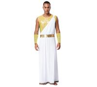 Raenseen Men's Roman Senator Costume Ancient Greek Cosplay Outfits Sleeveless Tunic Robe Dress Yellow L