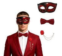 Raenseen Unisex Venetian Masquerade Mask Set Mardi Gras | Venetian Mask Bow Tie Set,Bow Tie,Corsage Chain,Adjustable Fit,Wide Application for Various Occasions,Theme Party Costume