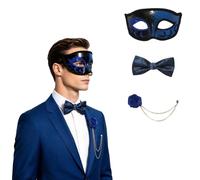 Raenseen Unisex Venetian Masquerade Mask Set Mardi Gras | Venetian Mask Bow Tie Set,Bow Tie,Corsage Chain,Adjustable Fit,Wide Application for Various Occasions,Theme Party Costume