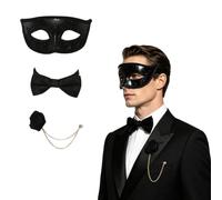 Raenseen Unisex Venetian Masquerade Mask Set Mardi Gras | Venetian Mask Bow Tie Set,Bow Tie,Corsage Chain,Adjustable Fit,Wide Application for Various Occasions,Theme Party Costume