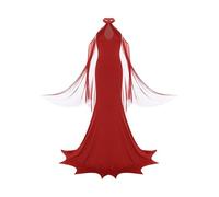 Raenseen Witch Vampire Costume for Women Medieval Renaissance Fancy Dress Hollow Out Maxi Dress Red XXL