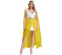 Raenseen Women's Ancient Greek Costume Tunic Dress Roman Empress Cosplay Outfits Mini Dress Yellow L