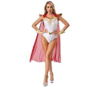 Raenseen Womens Greek Roman Empress Costume Lace Trim Sleeveless Bodysuit with Cuffs for Halloween Red S