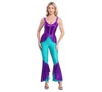 Raenseen Womens Halloween Mermaid Costume Sleeveless Flared Jumpsuit Sea Queen Fancy Dress Outfits Green S