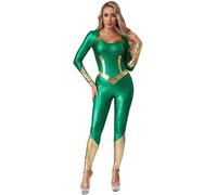Raenseen Women's Mermaid Costume Long Sleeve Metallic Unitard Queen of the Sea Fancy Dress Green S