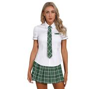 Raenseen Women's Schoolgirl Costume Short Sleeve Shirt with Skirt Japanese Anime JK Uniform Outfits Green L