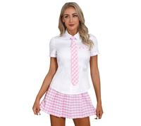 Raenseen Women's Schoolgirl Costume Short Sleeve Shirt with Skirt Japanese Anime JK Uniform Outfits Pink L