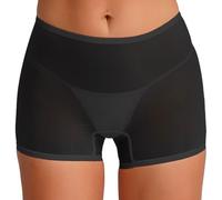 Raenseen Women's Sexy See Through Boyshorts Underwear Sheer Stretchy Glossy Low Waist Lingerie Boxer Shorts Black One Size