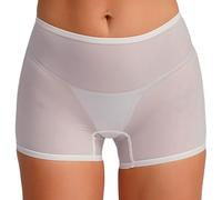 Raenseen Women's Sexy See Through Boyshorts Underwear Sheer Stretchy Glossy Low Waist Lingerie Boxer Shorts White One Size