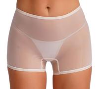 Raenseen Women's Sexy See Through Boyshorts Underwear Sheer Stretchy Glossy Low Waist Lingerie Boxer Shorts Apricot One Size