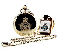 RAF Crested Gold Pocket Watch and 24k Coated Keyring Engraved Crest Gift Set Royal Air Force Military Gifts