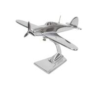 RAF Hurricane Aeroplane Ornament On Display Stand, This Single Seater Aircract Was An Iconic Fighter Plane Of World War Two And This Model Has A 20cm Wingspan And A Hand Polished Silver Finish