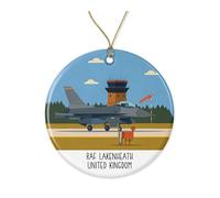 RAF Lakenheath United Kingdom Ornament - Vintage Military Design Featuring Fighter Jet Operations Illustration - Retro Us Air Force Europe Keepsake Ornament Printed on Both Sides
