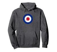 RAF Military Roundel Tees: Pilot Target T-Shirt Pullover Hoodie, Adult Unisex, Dark Heather Grey, Large