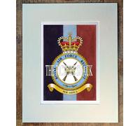 RAF REGIMENT CREST PRINTED ON CARD, ON WATER COLOUR EFFECT RAF COLOURS