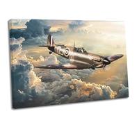 RAF Spitfire Above The Sunset Wall Art Framed Canvas Print WW2 Picture