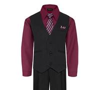 Rafael Boy's 5-Piece Vest and Pant Set with Shirt, Tie and Hanky - Many Colors, Black/Burgundy, 7