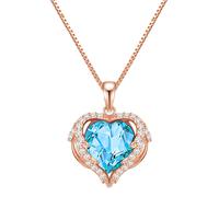 Rafaela Donata Womens Necklace with pendant sterling silver rose gold embellished swarovski crystals aquamarin white - Size 45cm