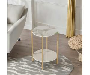 Rafaelo Mobilia 2 Tier Round Faux Marble Side Table With Metal Legs White