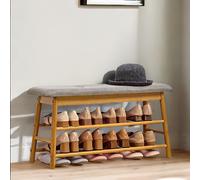 Rafaelo Mobilia 2 Tier Shoe Bench Rack With Cushioned Seat in Brown Rafaelo Mobilia Brown
