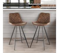 Rafaelo Mobilia 2PC Barstools Set With Backrest Quilted Brown Rafaelo Mobilia Brown