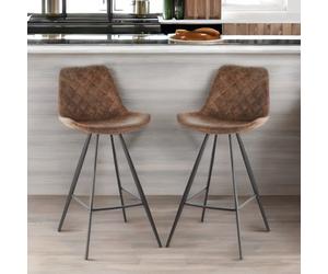 Rafaelo Mobilia 2PC Barstools Set With Backrest Quilted Brown Rafaelo Mobilia Brown