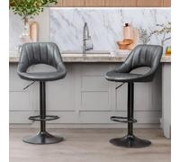 Rafaelo Mobilia 2PC Height Adjustable 360 PU Leather Swivel Barstools Set Grey in Black Rafaelo Mobilia Black