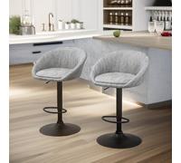Rafaelo Mobilia 2PC Height Adjustable 360 Swivel Barstools Set With Backrest Kitchen Livingroom Furniture in Light Grey Rafaelo Mobilia Light Grey