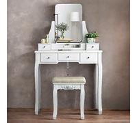 Rafaelo Mobilia 5 Drawer White Dressing Table With Mirror And Stool