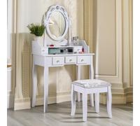 Rafaelo Mobilia 5 Drawer White Dressing Table With Round Mirror & Stool Rafaelo Mobilia White