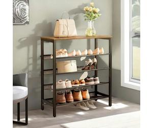 Rafaelo Mobilia 5-Tier Industrial Vertical Shoe Rack With Adjustable Shelves Rustic Brown