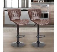 Rafaelo Mobilia Adjustable Height Retro Brown Faux Leather Bar Stools Set Of 2 Rafaelo Mobilia Brown