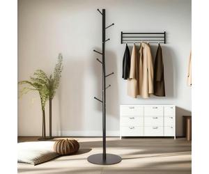 Rafaelo Mobilia Adjustable Metal Coat Stand With 8 Hooks Black