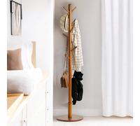 Adjustable Wooden 8 Hook Coat Stand With Round Base Rafaelo Mobilia Brown One Size