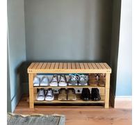 Rafaelo Mobilia Bamboo 2 Tier Shoe Storage Bench in Brown Rafaelo Mobilia Brown