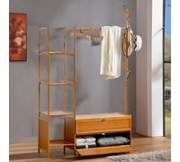 Rafaelo Mobilia Bamboo Coat Stand With Hooks, Shelves & Cabinets, Brown