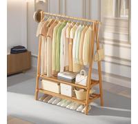 Rafaelo Mobilia Bamboo Folding Open Wardrobe Garment Rail With Storage Shelf in Brown Rafaelo Mobilia Brown