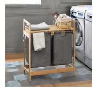 Rafaelo Mobilia Bamboo Grey Pull Out Double Laundry Basket With Shelf in Natural Rafaelo Mobilia Natural