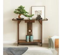 Rafaelo Mobilia Bamboo Slim Console Table With Shelf & Drawer in Dark Brown Rafaelo Mobilia Dark Brown