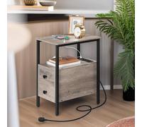 Rafaelo Mobilia Bedside Table With Power Outlet & Usb Ports Greige, Grey