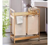 Rafaelo Mobilia Cream Pull Out Double Laundry Basket With Shelf in Natural Rafaelo Mobilia Natural