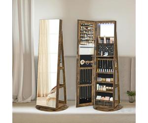 Rafaelo Mobilia Free Standing Mirror Jewellery Cabinet 360 Swivel Organiser Brown