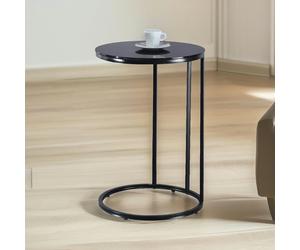 Rafaelo Mobilia Glass C Shaped Round Side Table Black