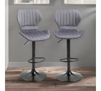 Rafaelo Mobilia Grey Retro Velvet Bar Stools Set Of 2 With Adjustable Height & Swivel, Grey
